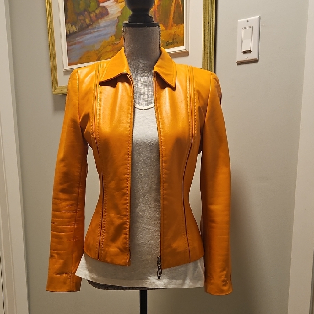 Escada Vibrant Orange Leather Jacket